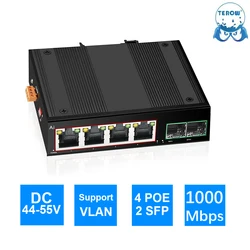 TEROW-Industrial POE Gigabit Switch, Ethernet, 6*100/1000mbps, Porta Base-T Din, IP40, Interruptor de Rede Industrial, DC44-55V