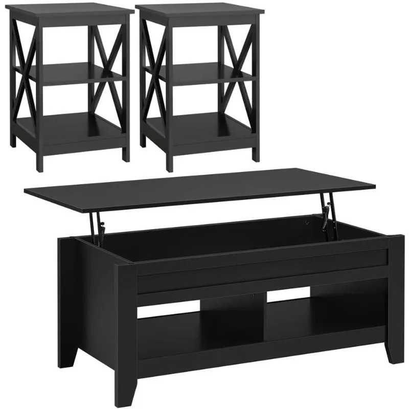 

Журнальные столики 47,5 дюймов и комплект боковых столиков из 2 предметов, журнальный столик с подъемным верхом и местом для хранения вещей и 3-х уровневый торцевой столик с местом для хранения Sh