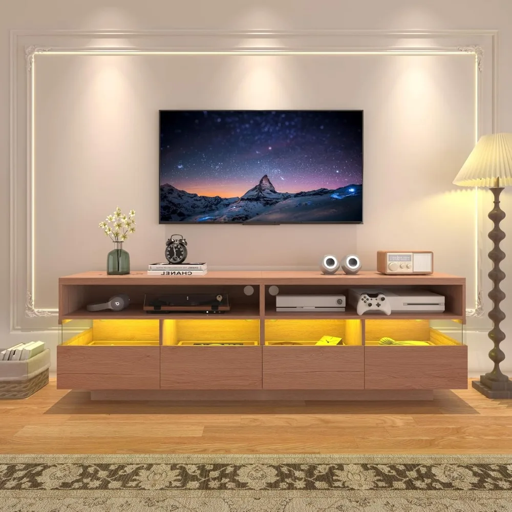 

LED TV Stand for 80 Inch TV, 70" Modern Gaming Entertainment Center with LED Lights, 2-Tier Media Console Table with 4 Drawers