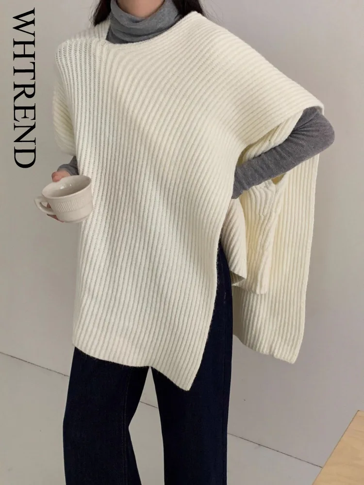 

WHTREND Knitted Shawl Scarf Sweater For Women Solid Color Loose Layered Fashion Warm Clothes Autumn Winter New WH1254