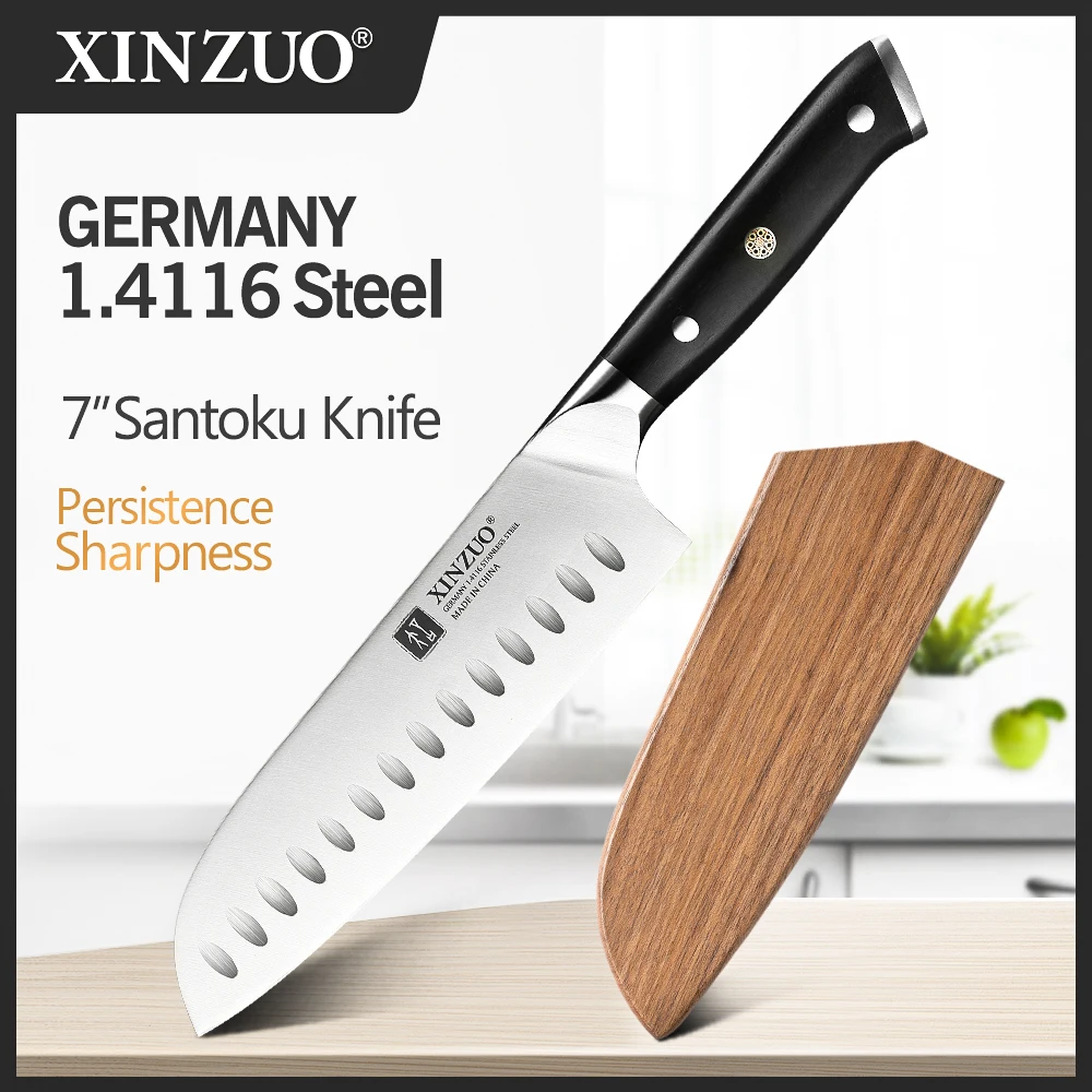 XINZUO 7'' Inch Santoku Knife Stainless Steel Kitchen Knives Brand Din 1.4116 Cleaver Slicing Chef Knife with Ebony Handle