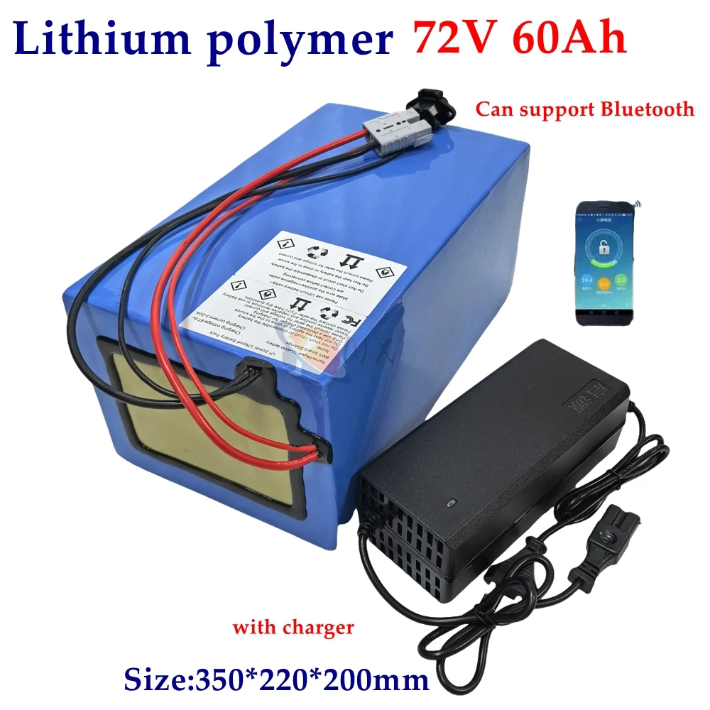 YNX 72v 60Ah lithium polymer battery with bluetooth BMS APP for 5000w scooter bicycle bike tricycle motorhome +10A charger