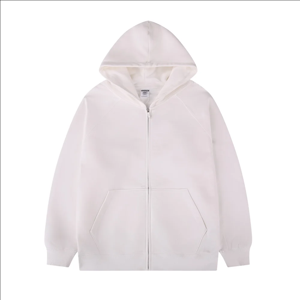 450g Mens 100% Heavy Cotton Y2k Zipper Hoodies for Winter Plus Size Terry Hooded Pullovers Solid Beige Loose Fit Casual Jacket