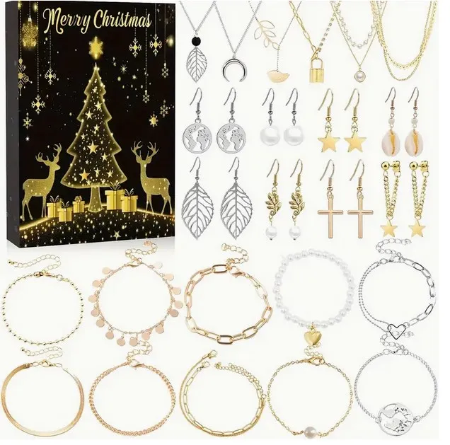 Tablica odliczająca dni do Świąt Bożego Narodzenia DIY Akcesoria do bransoletek dla dzieci Kalendarz z 24 przegródkami Świąteczne zegary emerytalne dla kobiet