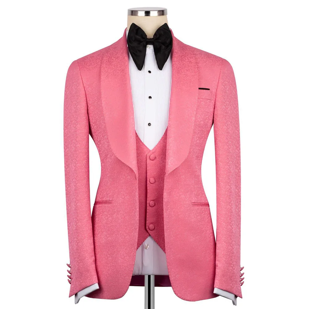 우아한 남성 정장 핑크 2피스 세트 모던 웨딩 파티 정장 남성용 스타일리시 비즈니스 오피스 정장