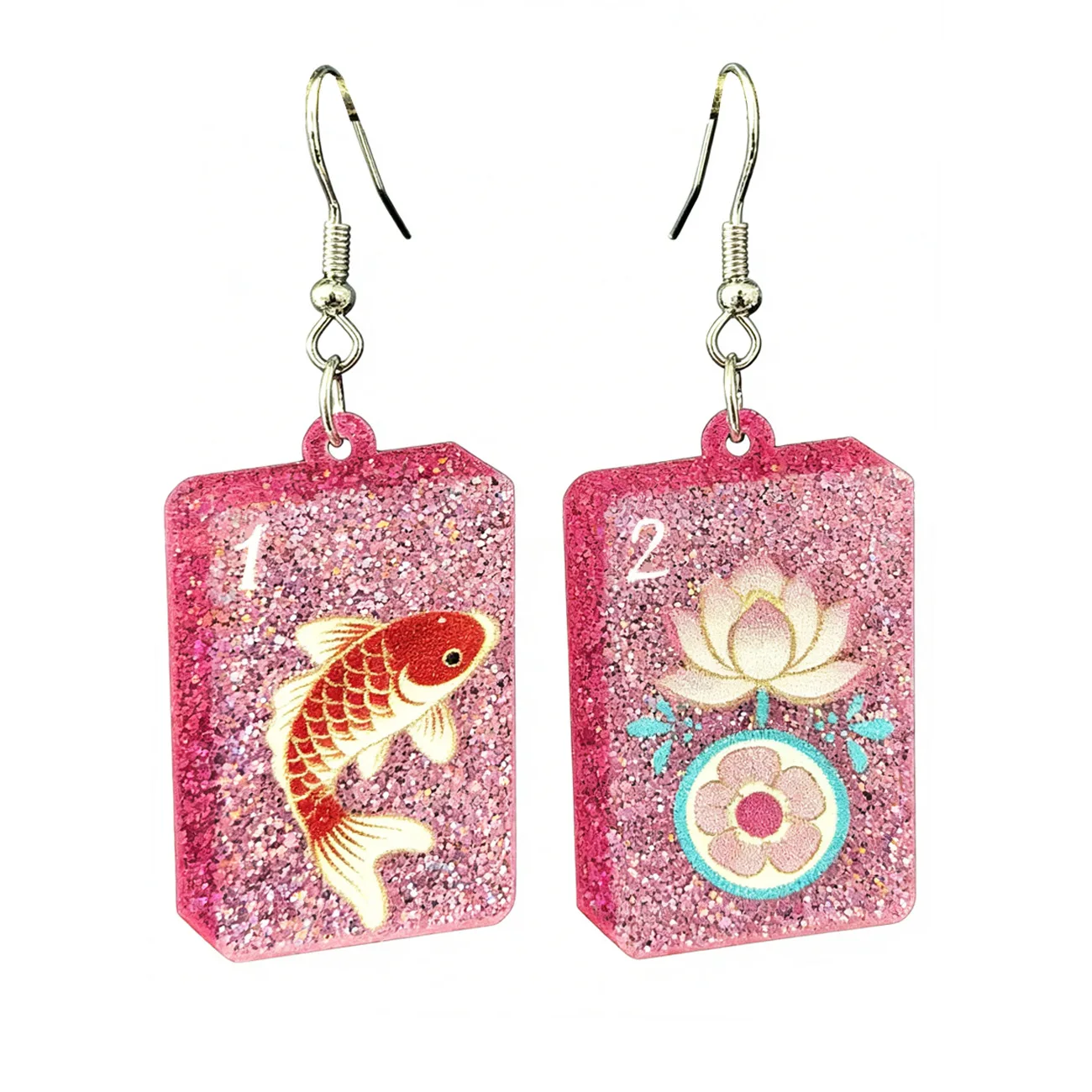Chinese Mahjong Tiles Element Pendant Earrings For Women Charm Shiny Pink Mahjong Earrings Fun Casual Accessories Jewelry Gift