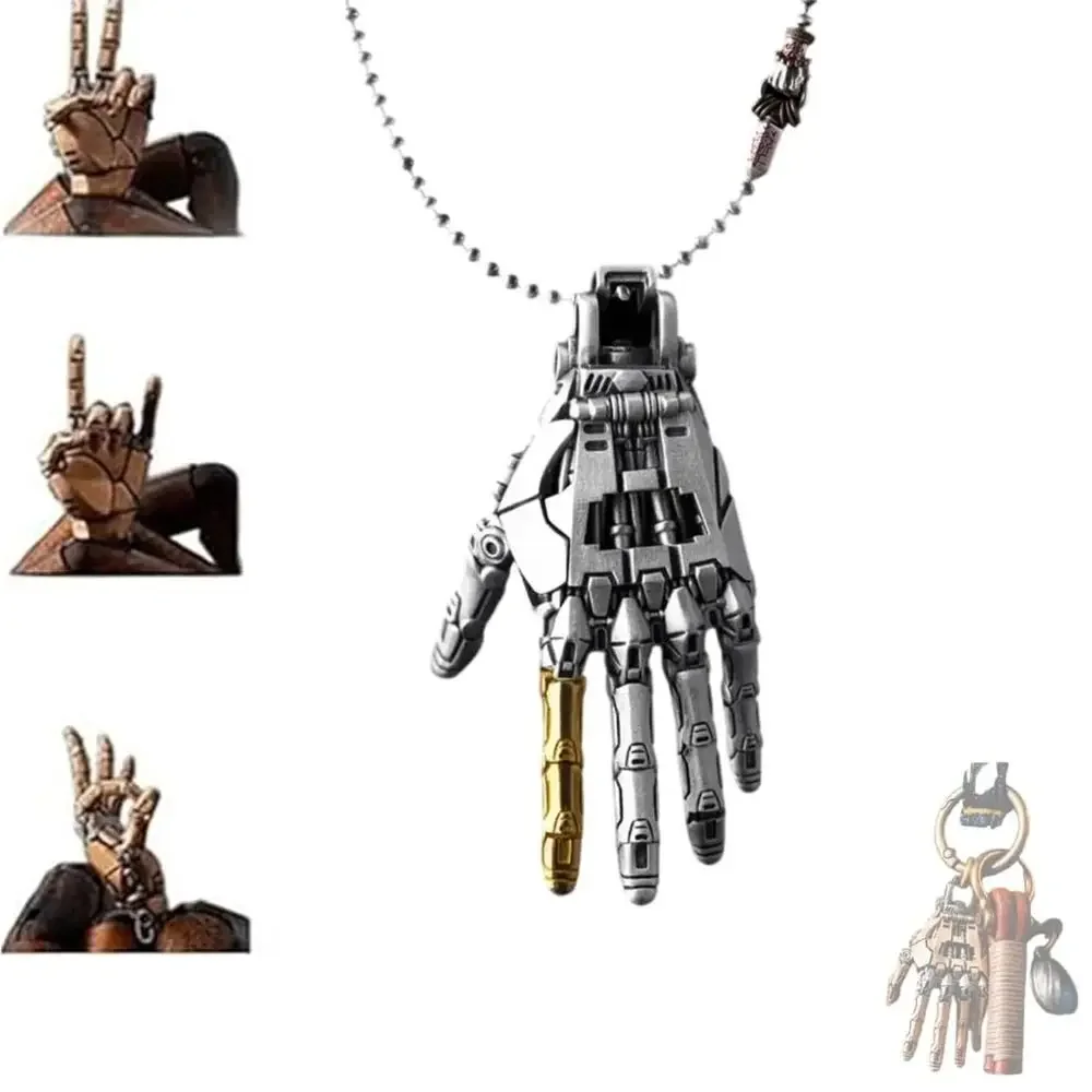 Punk Mechanical Bionic Hand Statement Necklace Adjustable Movable Finger Joints Stress Toy Pendant Male Fashion Holiday Jewelry
