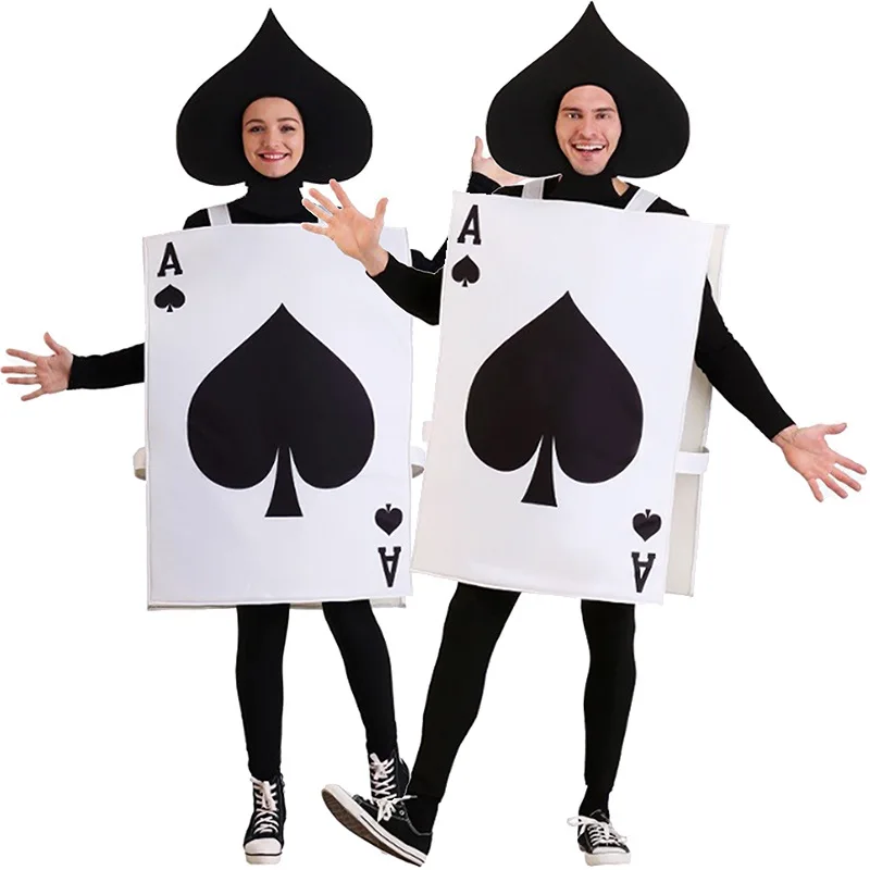 

Men and Women Halloween Cosplay Poker Spades A Love Onesie Costumes Funny Couple Party Outfits Black