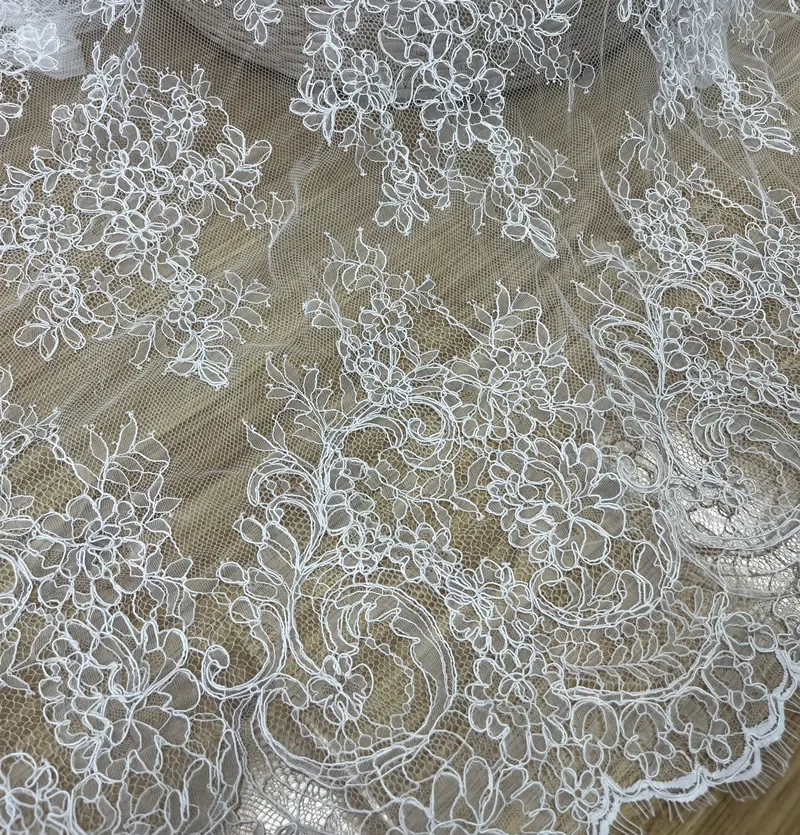 2023 Traditional Handmade Cording Lace 1.4M Wide, 2.9M Long Bridal Lace Fabric White Eyelash French Lace Fabrics Quality