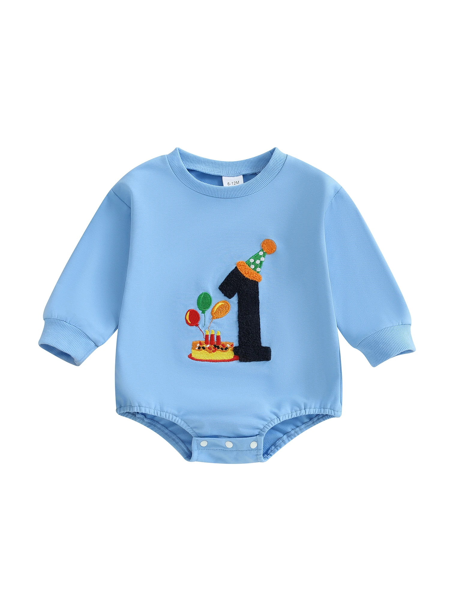 

Комбинезон для празднования одного года для младенцев, уютный осенний наряд с длинными рукавами и круглым вырезом с вышитыми цифрами для маленьких мальчиков и девочек