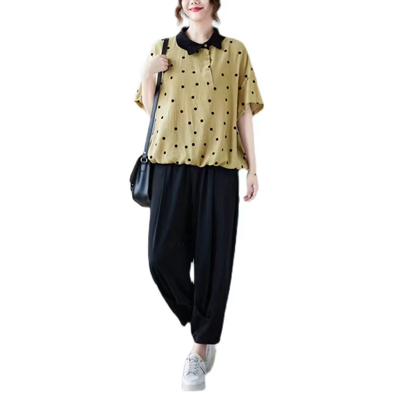 Estate New Sle Loose Casual Polka Dot Design Colletto rovesciato ort Sve Donna irt Versione coreana di grandi dimensioni