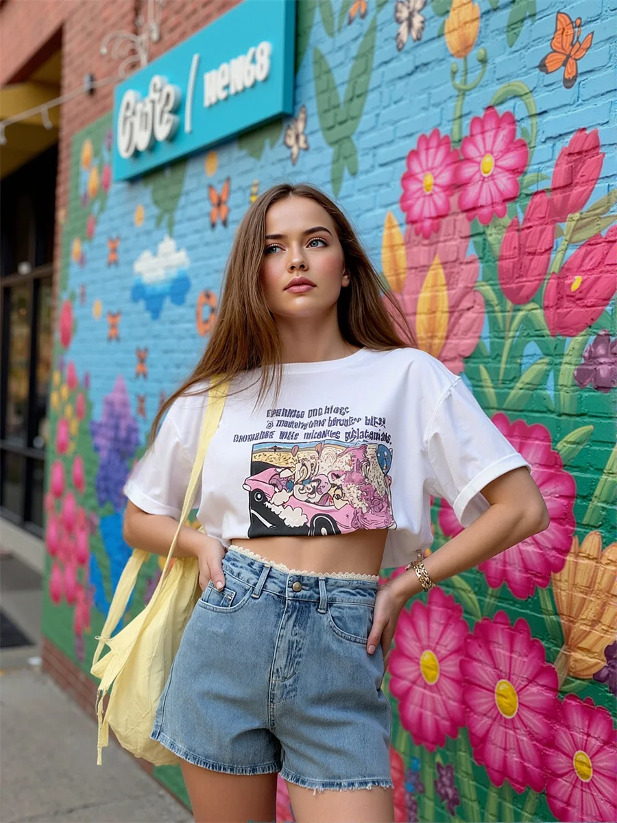 

Шорты женские с высокой талией майка свободный скелет Love Peint Layer асимметричные Shreds Dot Slik Camo