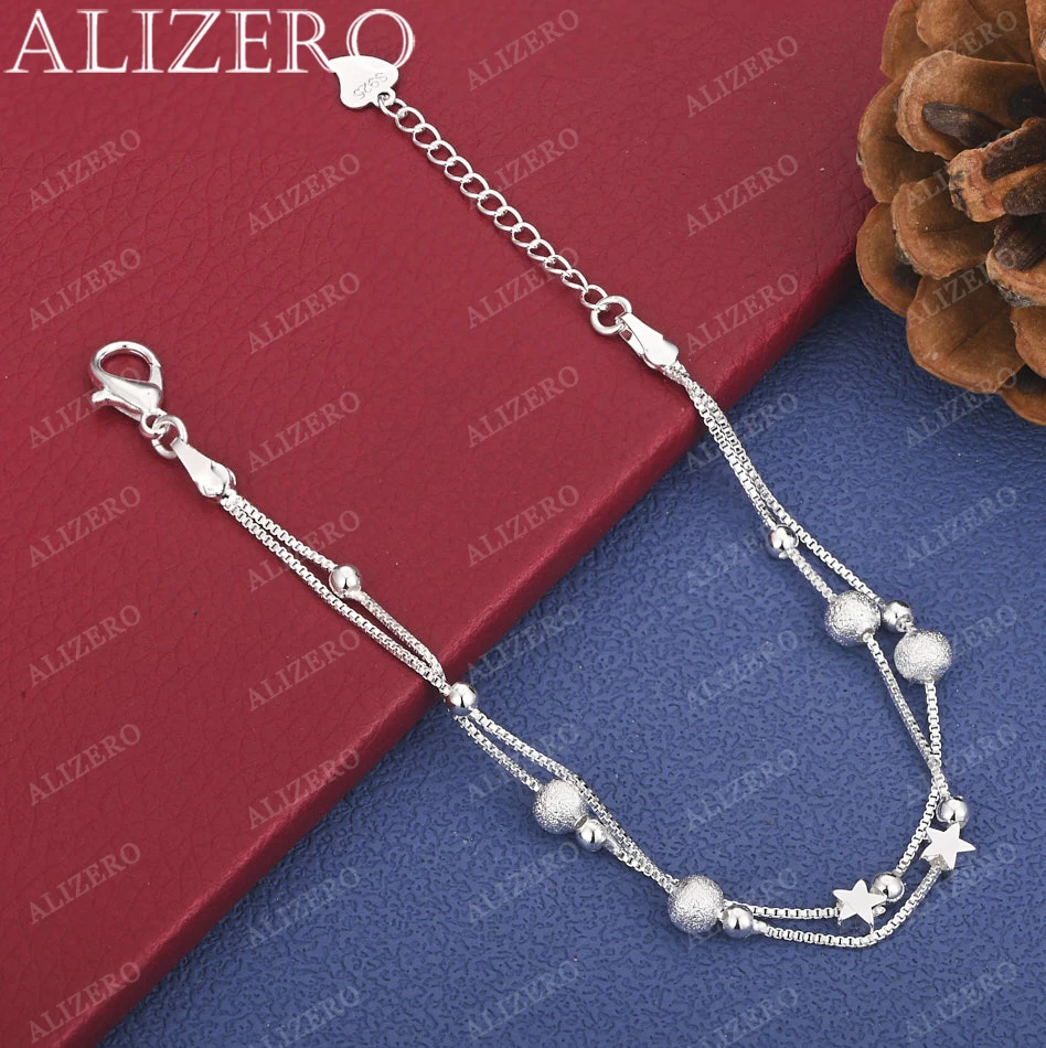 

ALIZERO New 925 Sterling Silver Double-Layer Star Shiny Bead Charm Bracelet For Women Fashion Accessories Jewelry Gifts