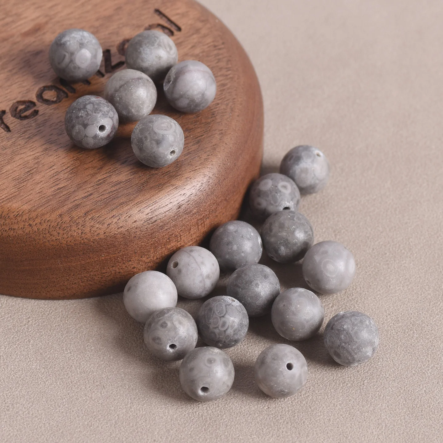 Matte Gray Fossil Coral Round Beads, Natural Stone Beads,6mm 8mm 10mm Gray Spherical Loose Beads for Bracelet Jewelry Making view 3