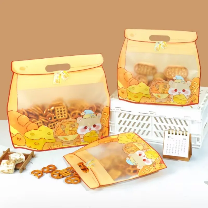 10/100 Uds. Bolsa Ziplock de plástico amarillo mate con ventana DIY para aperitivos, azúcar, dulces, galletas, pastel de Beaf, bolsas de almacenamiento para regalos para niños