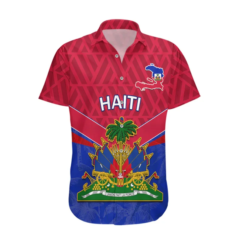 3d Bedrukte Hawaiiaanse Shirts Voor Mannen Haiti Onafhankelijkheid Verjaardag Ayiti Vlag Wapenschild Shirts Casual Trendy Vrouwen Tops Kleedje