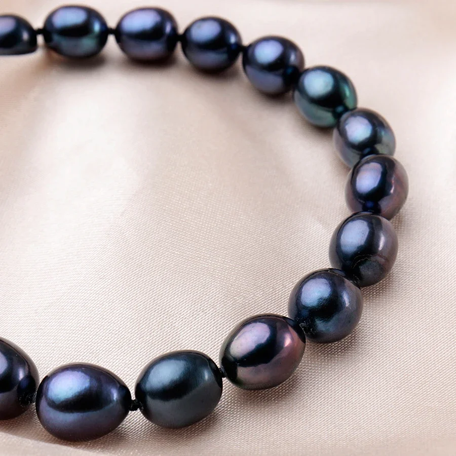New Arrival 8-9 mm Natural Freshwater Black Pearl Jewelry Necklace 925 Sterling Silver Flower Buckle Fine Jewelry For Women