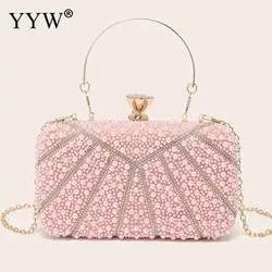 Wedding Diamond Clutch Handbags Women's Rhinestone Pearl Beads Evening Party Bags Top Handle Shoulder Chain Purse bolsa feminina