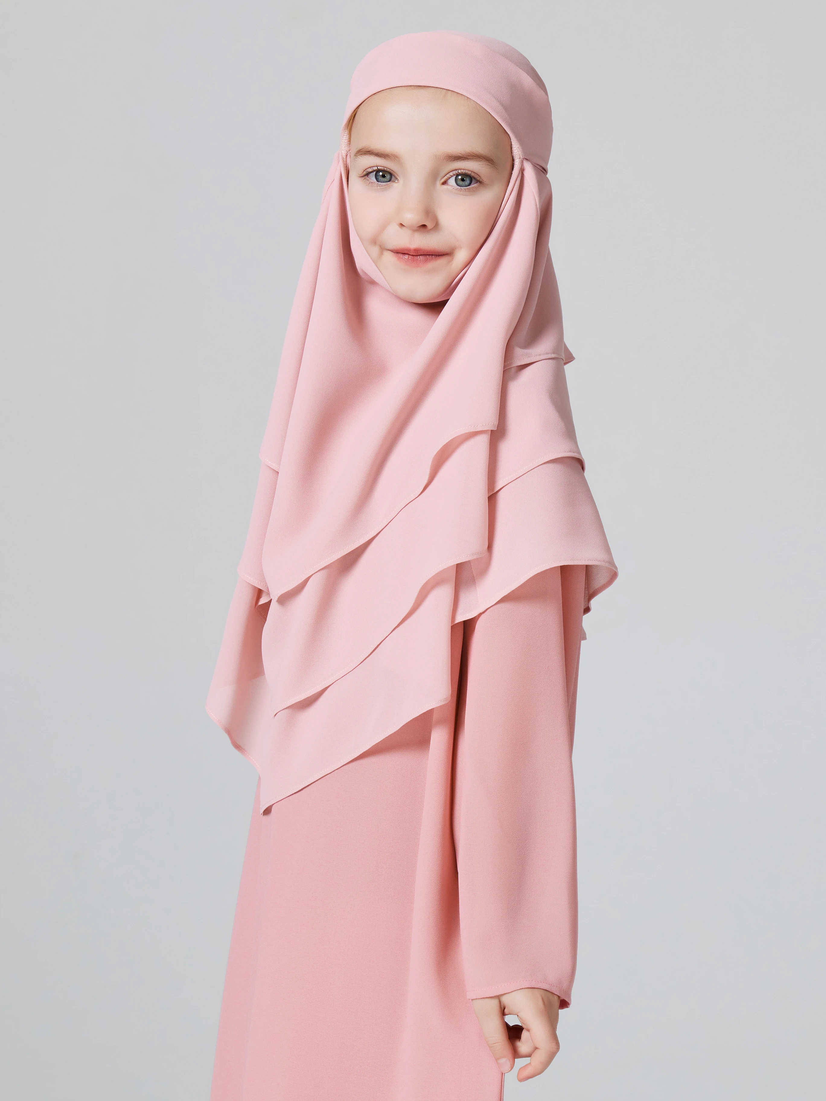 Hijab de gasa de capas sólidas para niños, Hijab de Ramadán para fiesta islámica, oración al aire libre, khimar