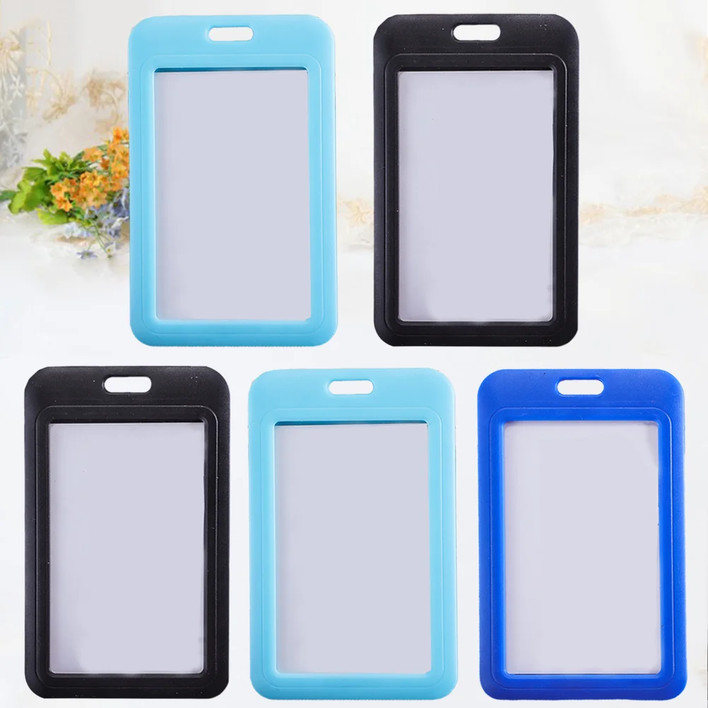 

5pcs Sliding Id Badge Holder Lanyard For Office Work Credentials Storage Pushable Cover Lightweight Wallet For Bus Pass Credit