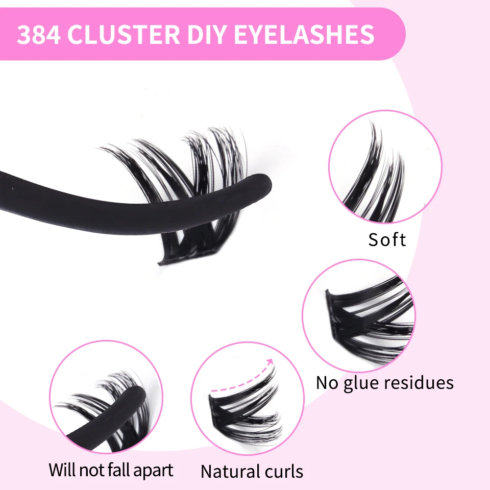 Thinkshow lash clusters kit gato cílios 640 pçs com lash bond & selo cluster extensões de cílios clusters kit diy em casa