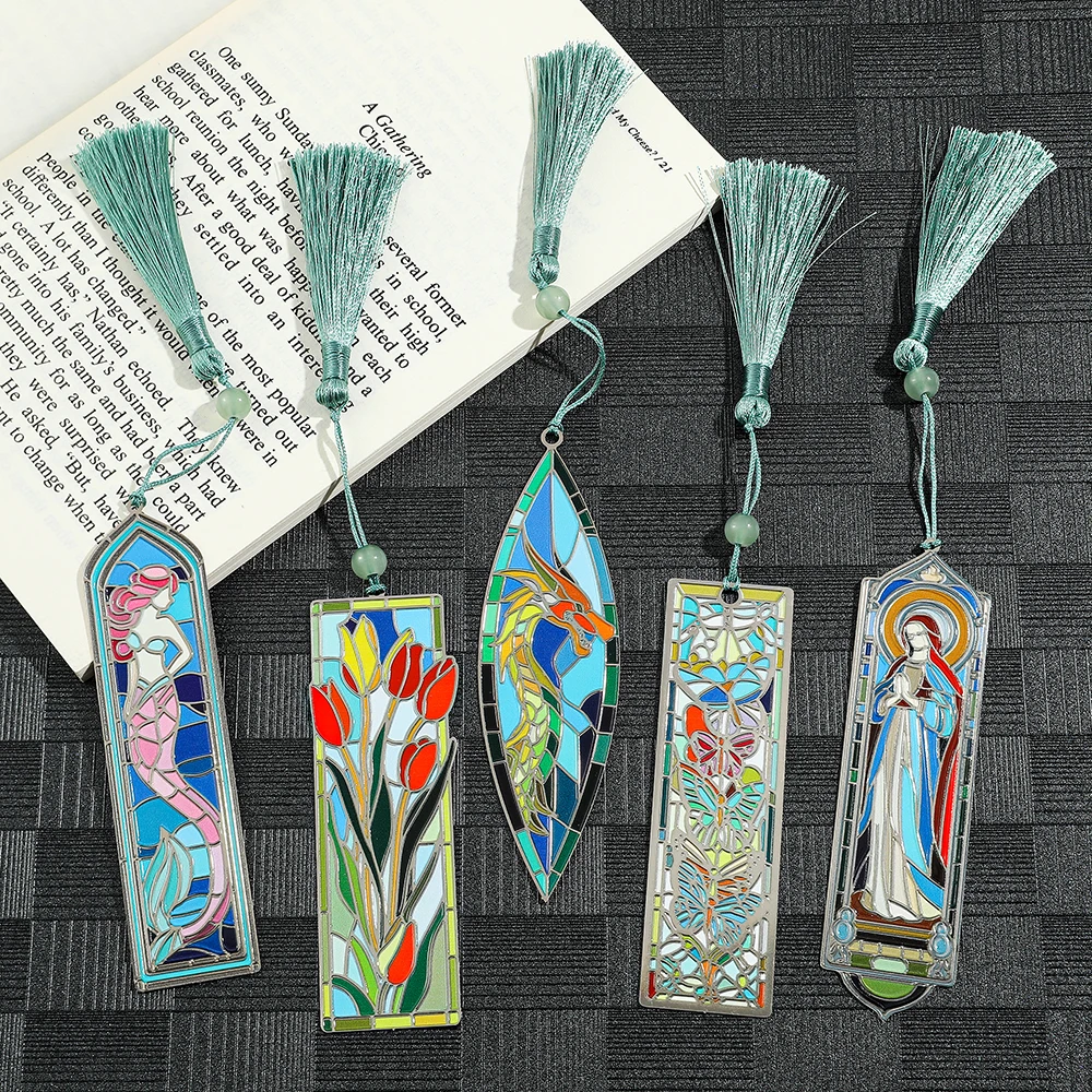 Vintage Colorful Light Bookmark for Book Lover Gifts Cat Snake Dragon Butterfly Flower Book Marks Collection Reading Supplies