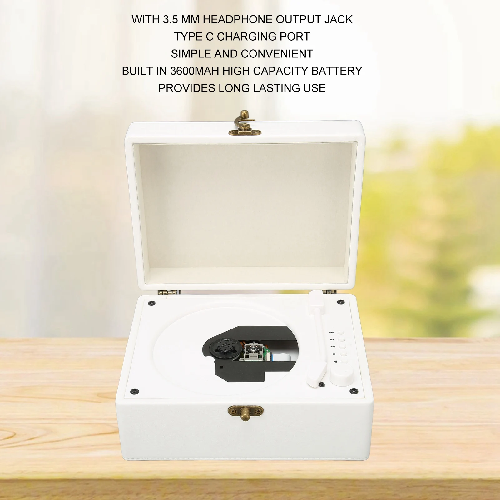 مشغل أقراص مضغوطة بلوتوث 3600 مللي أمبير في الساعة بطارية عالية السعة مشغل تسجيلات الأقراص المضغوطة سماعة الرأس جاك HiFi دعم AUX USB شحن سريع للمنزل