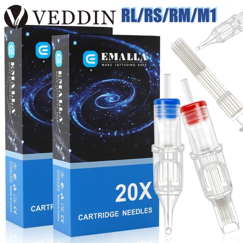 20 piezas agujas de tatuaje desechables EMALLA cartucho de tatuaje aguja RL RS M1 RM maquillaje permanente aguja de tatuaje para máquina de tatuaje pluma