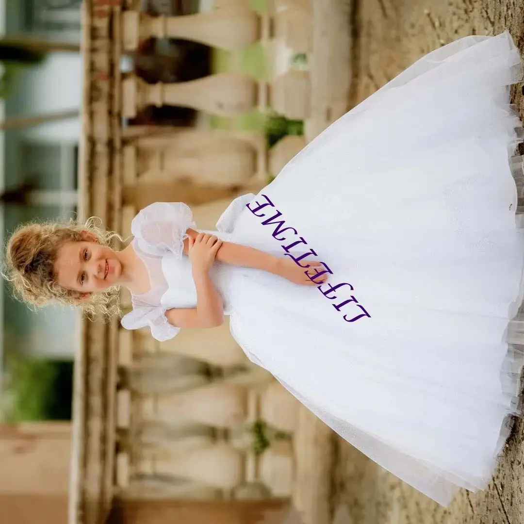 

Индивидуальные платья для девочек-цветочниц: белый фатин с бантом и короткими рукавами, для свадьбы, дня рождения, конкурса красоты, причастия