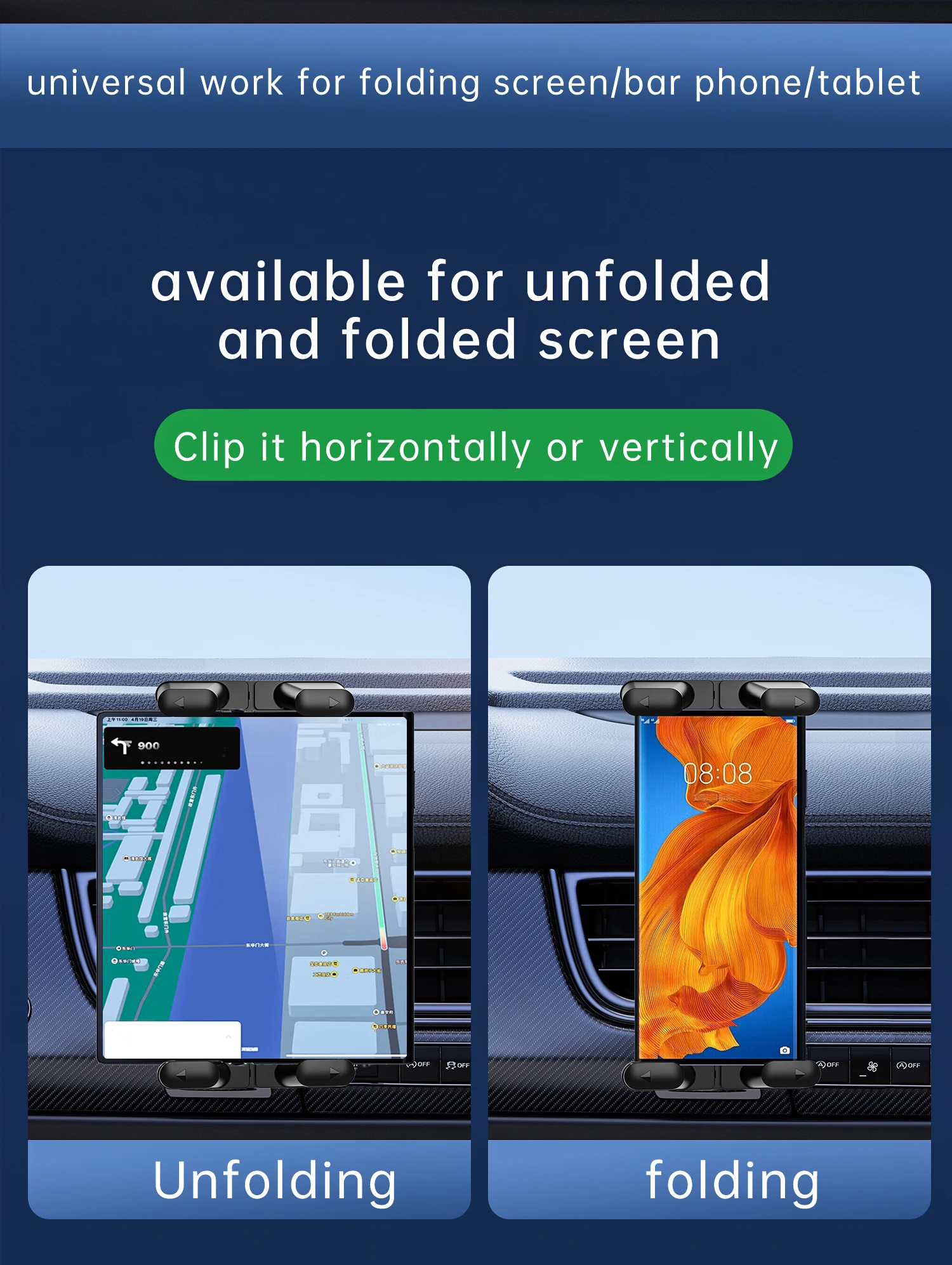 Car Air Vent Universa Holder Mount, Stand Compatible with 7" - 12.9" Tablets iPad ,4" - 7"Folding Screen/straight Panel Phone