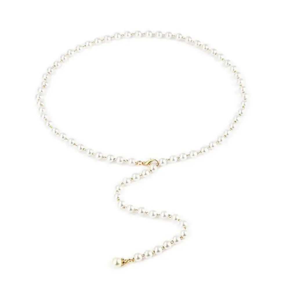 Eleganter Weißer Taillengürtel Perlen-Taillenkette Perlenanhänger-Gürtel für Damen
