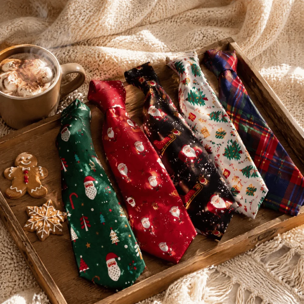Creative Santa Claus Christmas Necktie Christmas Tree Snowflakes Xmas Shirt Tie Candy Cane Reindeer Man Necktie Suit Accessories