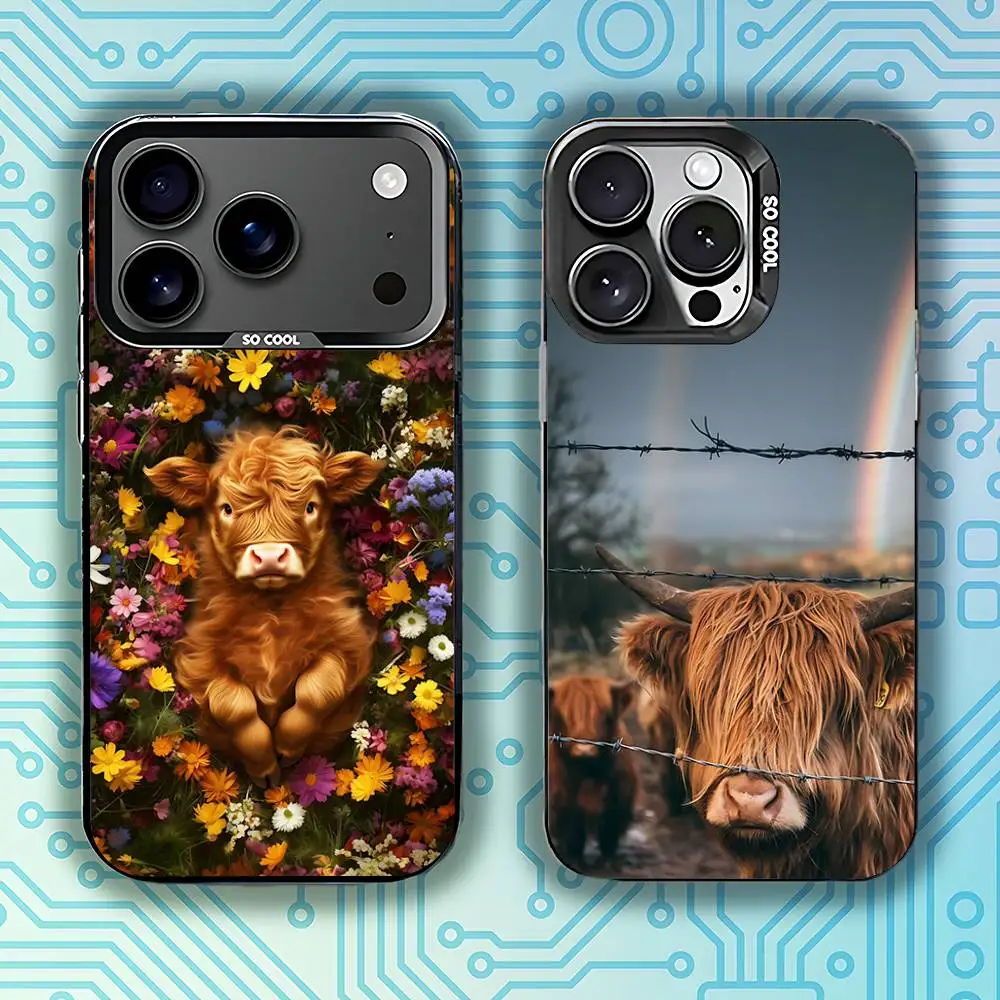 

Cute Highland Cattle Cow Phone Case For iPhone 17,16,15,14,13,12,11,Pro,Max,Plus,E,Air,Mini Black Tpu Cover