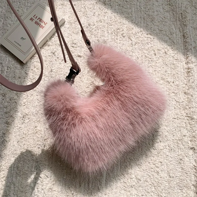 

Winter Fashion Faux Fur Ladies Hobo Shoulder Bag Fashion Soft Plush Casual Handbag Women's Small Tote Fluffy Crossbody Bag 2024