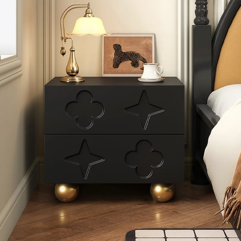 

Retro light luxury black bedside table designer medieval bedside table drawer cabinet