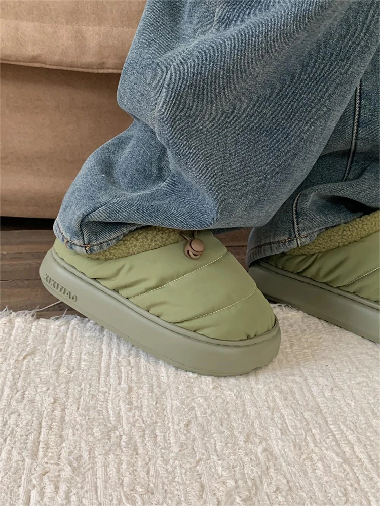 Warm Fce Lined Slip-Resistant Lazy f Slippers Home oes Men's Women's Faion Knot Mouth Winter Couple Cotton Slippers image 5