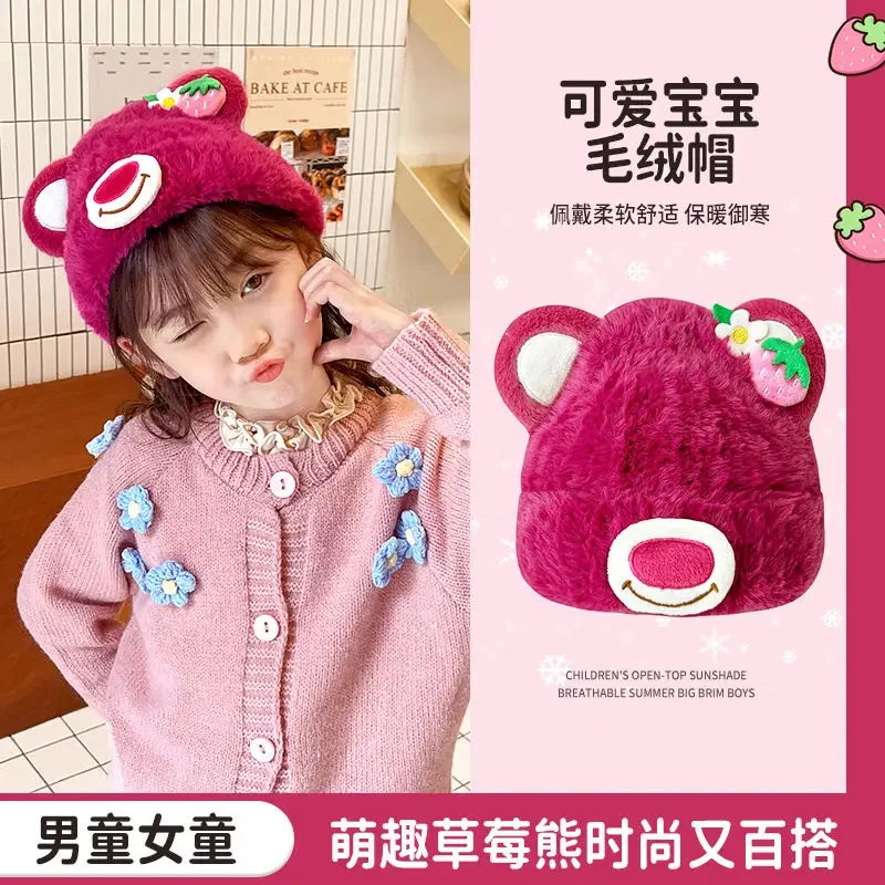 MINISO Toy Story Lotso-Chapeau de protection des oreilles pour enfant, doux pour la peau, en peluche, double boule épaisse, résistant au froid