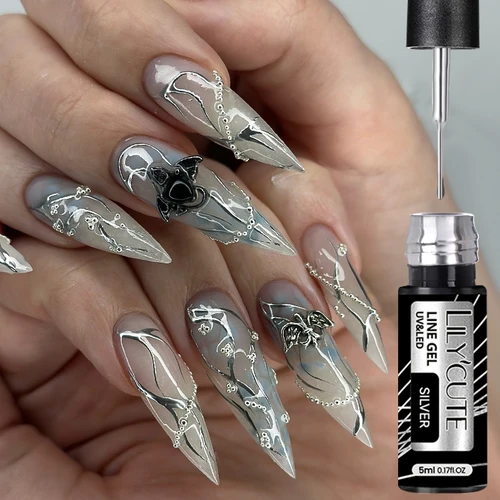 LILYCUTE 5ml plata Super brillante delineador metálico Gel esmalte de uñas cromo oro efecto espejo pintura dibujo línea Gel arte de uñas DIY