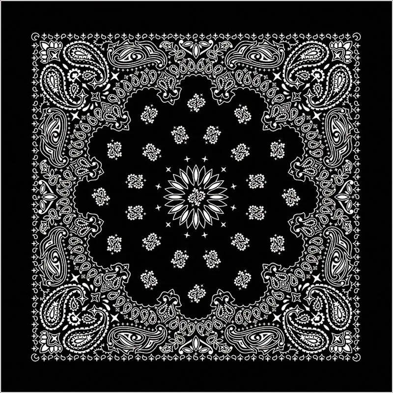 Hip Hop Ice Silk Skull Bandana, Square Scarf, Black and White Paisley, Multifunction Headband for Men and Women, New, 58x58cm