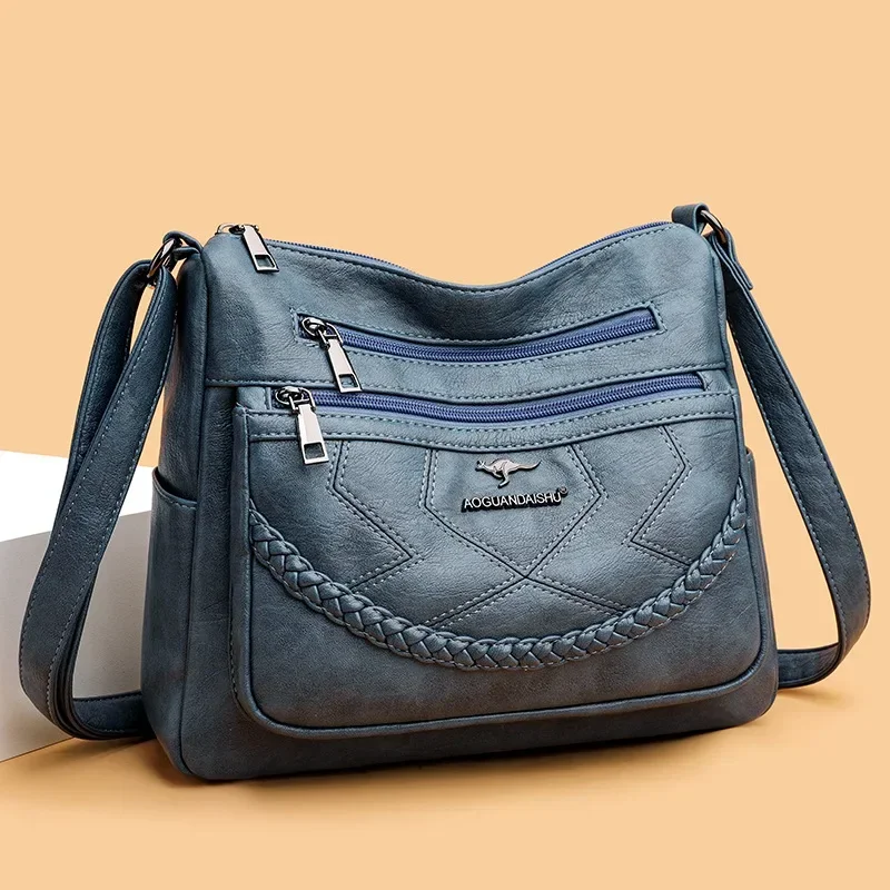 Women Bag New Fashion Simple Fashion Shoulder Soft PU Middle-aged Lady Mother Large Capacity Crossbody Bag