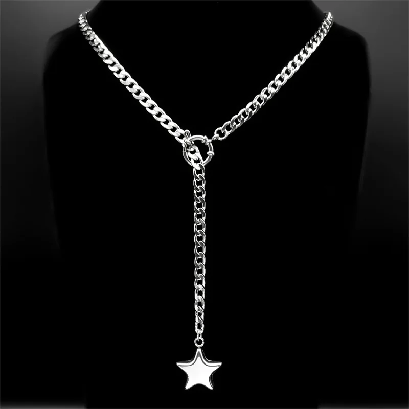 Herz Stern O-ring Lange Kette Für Frauen Männer Punk Rock Halskette Edelstahl Kubanischen Halsketten Einfache Einstellbare Y-halskette – Detail 8