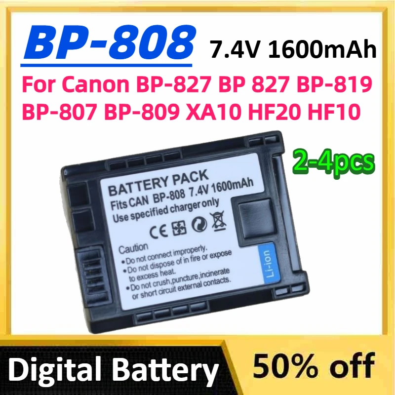 

BP-808 BP 808 Digital Battery 7.4V 1600mAh for Canon BP-827 BP 827 BP-819 BP-807 BP-809 XA10 HF20 HF10 HF100 HG20 Camera