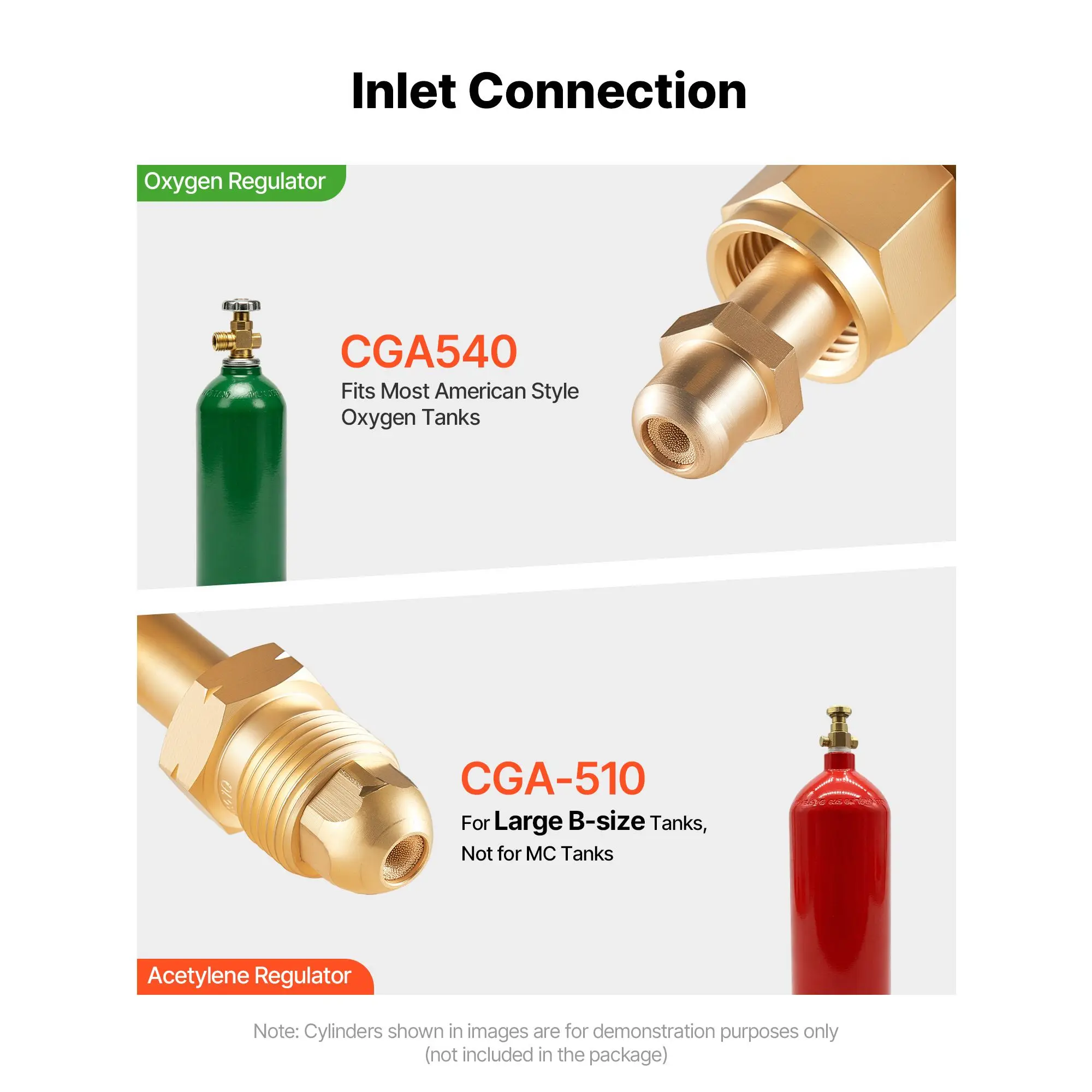 Oxygen Acetylene Regulator Set, Oxy-Acetylene Regulators, 0-4000PSI and 0-400PSI Welding Gas Gauges with CGA-540/CGA-510 Inlet Connection & 9/16