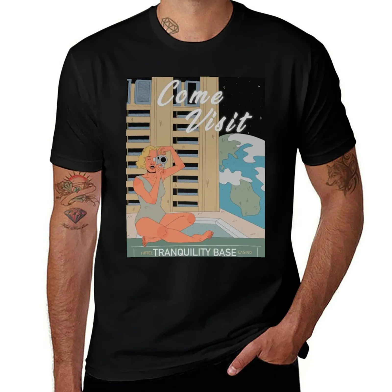 Tranquility base hotel and casino vintage poster T-Shirt Casual Loose Fit Summer Tee Shirt T-Shirt