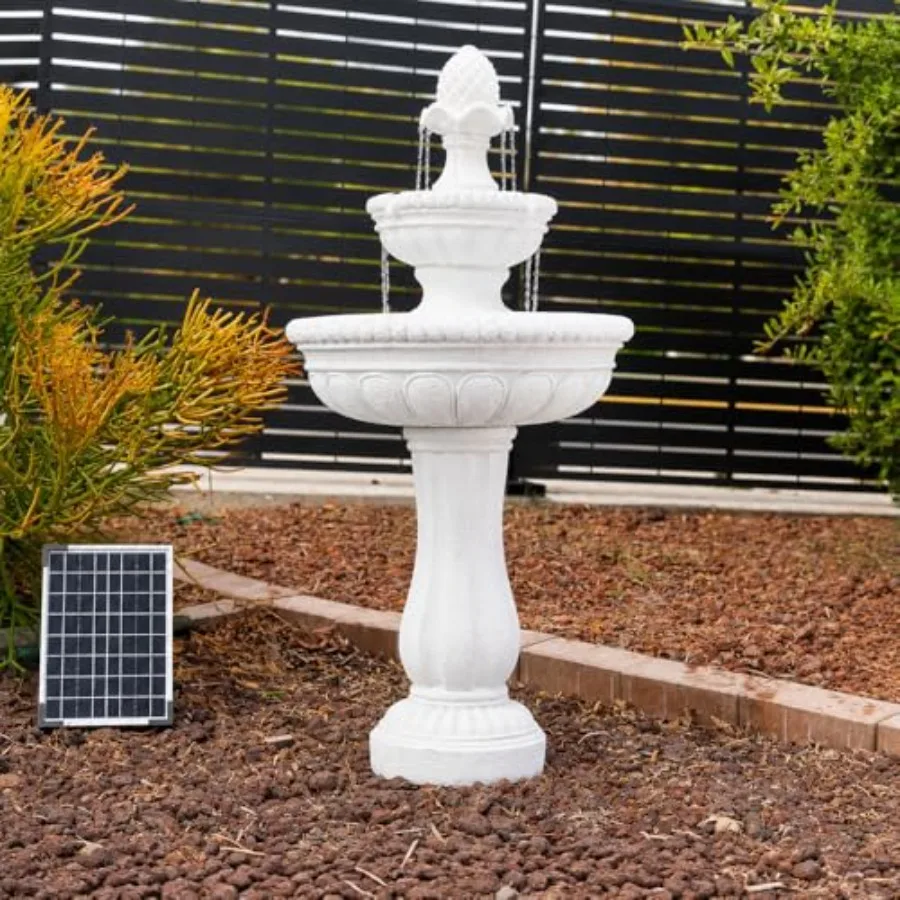 39 2-Tier Outdoor Freestanding Solar Water Fountain - Classic Design, White Resin Bird Bath with Pump - Ideal for Yard, Lawn an