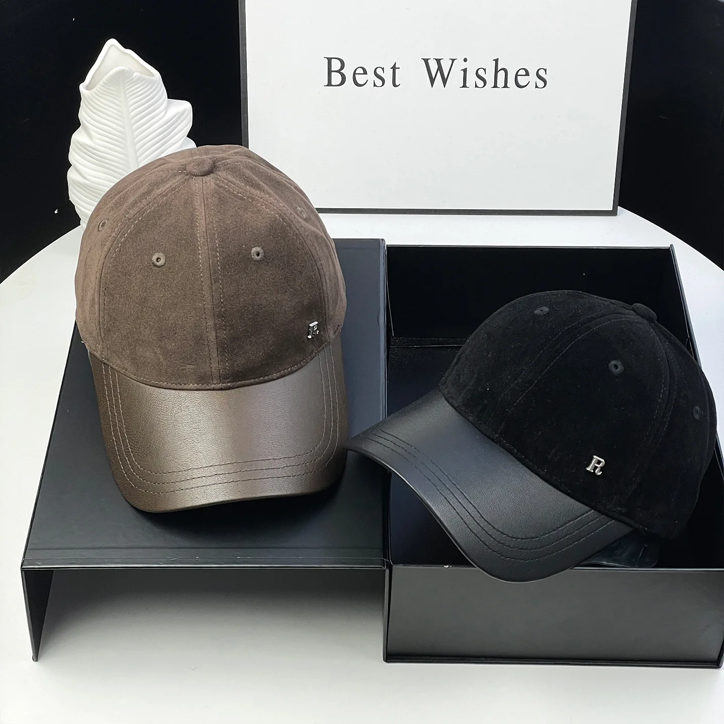 2027 Korean Men Women Versatile Retro Suede Splicing Premium Baseball Cap Women's Fashion Casual PU Brim Baseball Cap
