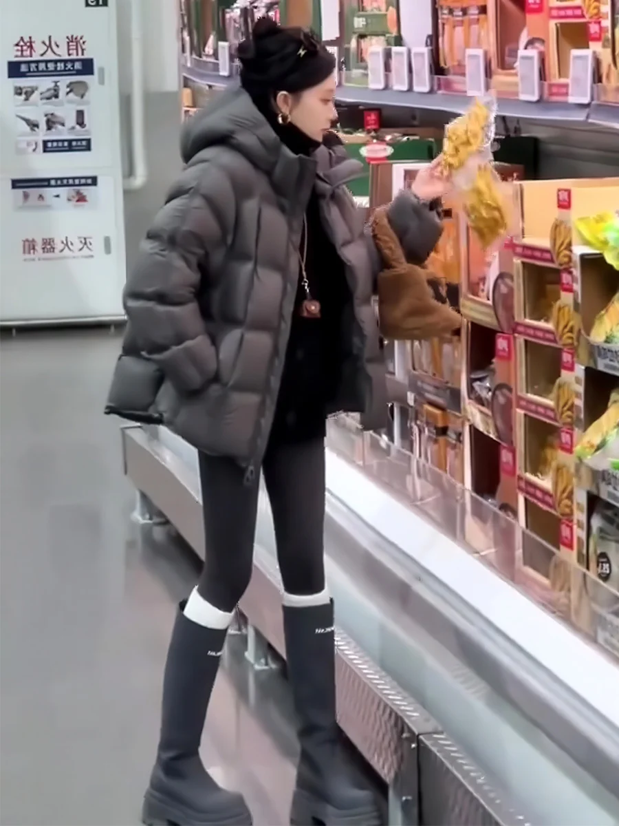 Abrigo cálido Thiened Du down Puffer Jaet Bread Sle para mujer, informal, holgado, largo, con cierre de cremallera, sombrero con original...