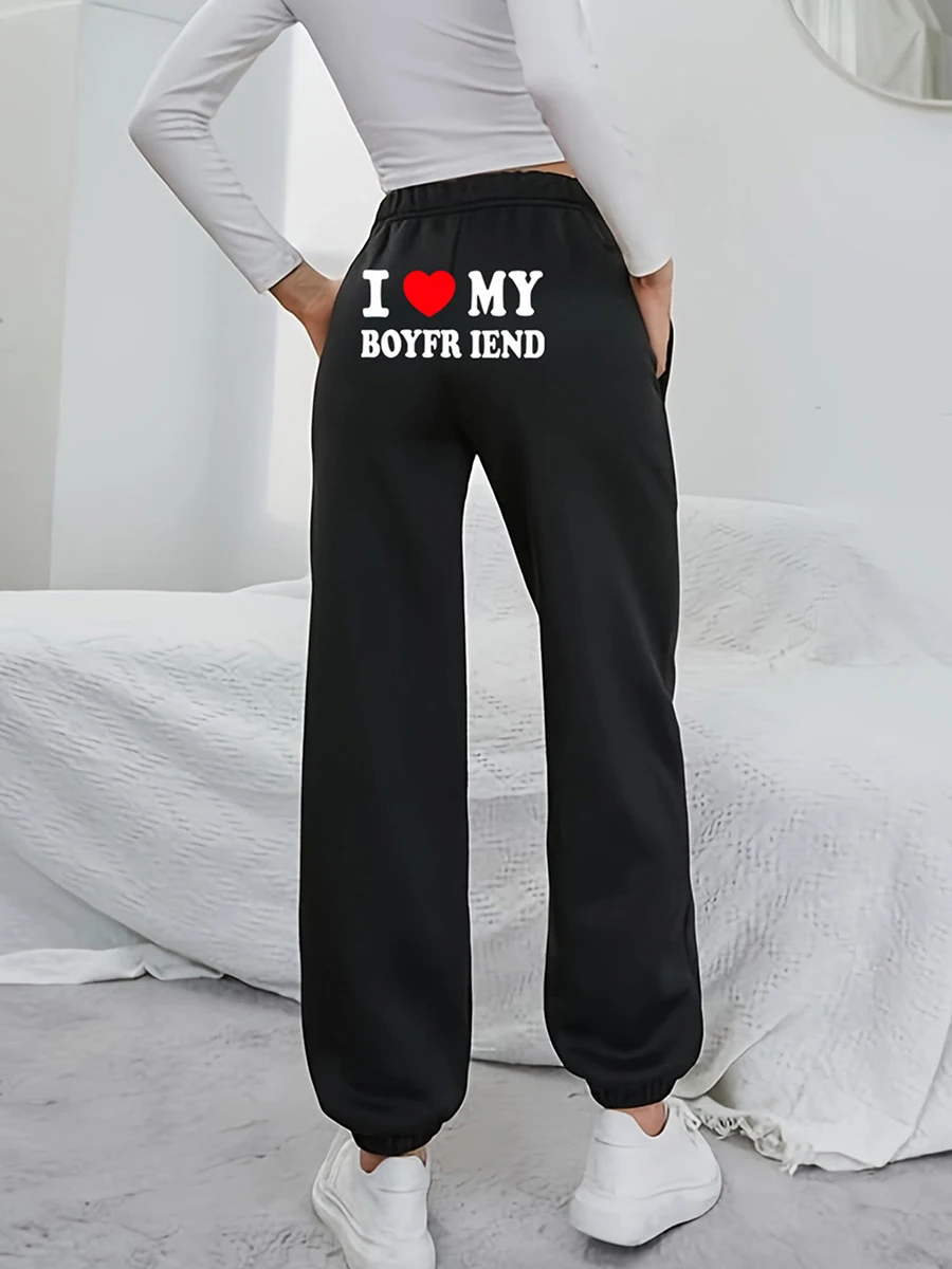 

Love My Boyfriend Sweatpants for Women Fashion High Waisted Jogger Pants Casual Loose Elastic Waist Fleece Trousers