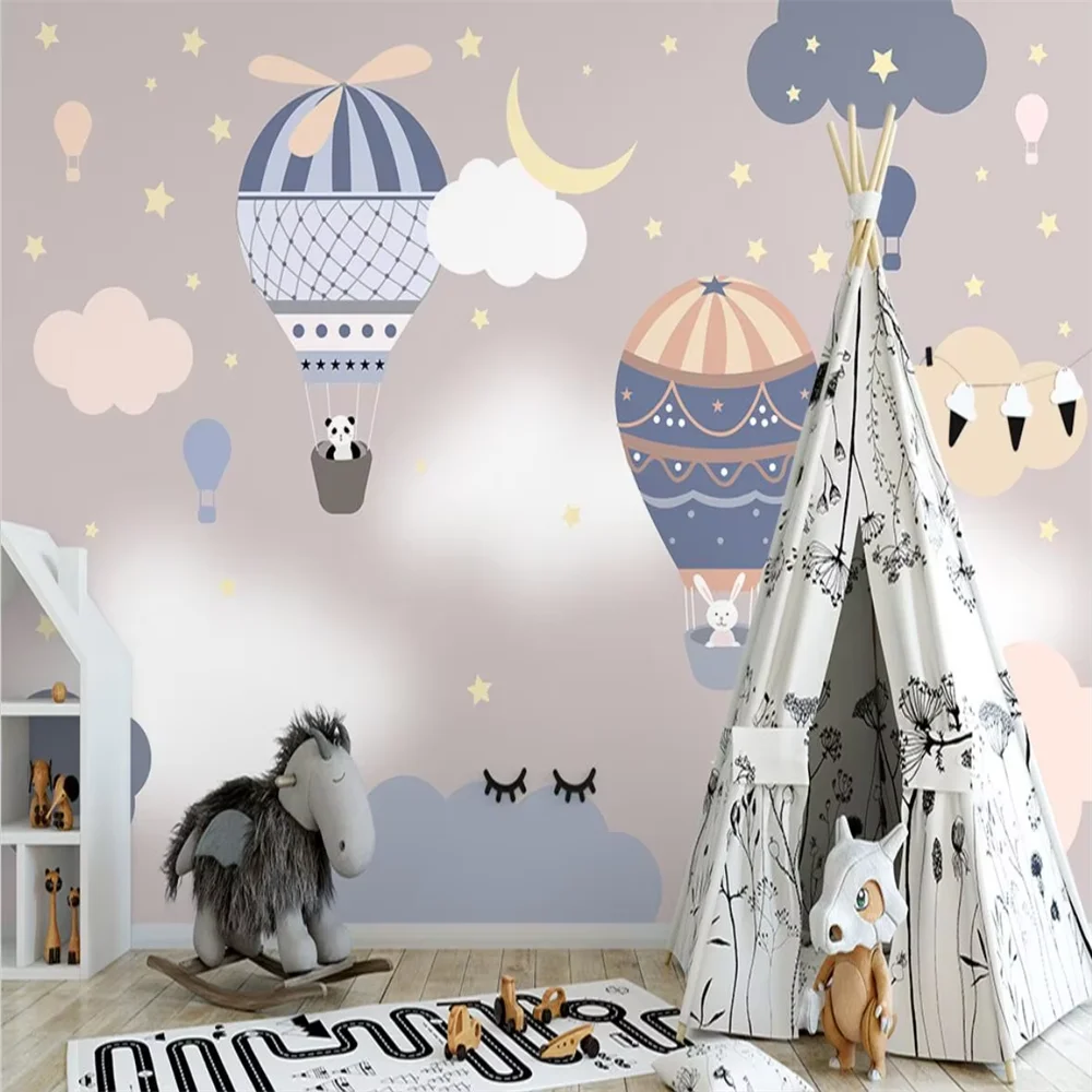 

Пользовательские скандинавские мультяшные горячие воздушные мультяшные воздушные шары маленькие животные настенные обои для детской комнаты ТВ фон фото 3D обои