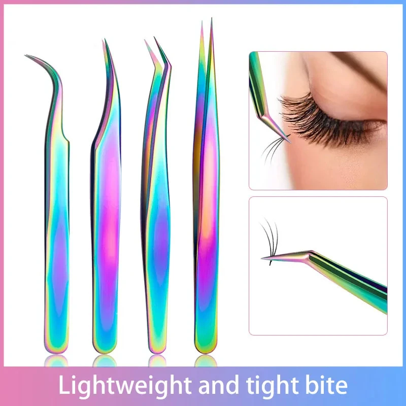 Stainless Steel Eyelashes Tweezers Professional For Lashes Extension Gold Decor Anti-static Eyebrow Tweezers Eyelash Extension